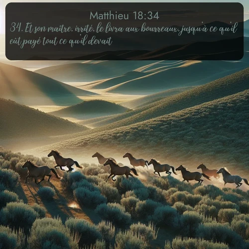Segond Évangile selon Matthieu  ; image nature: image avec le verset biblique :Et son maître, irrité, le livra aux bourreaux, jusqu&#039;à ce qu&#039;il eût payé tout ce qu&#039;il devait. ;  ; 18:34