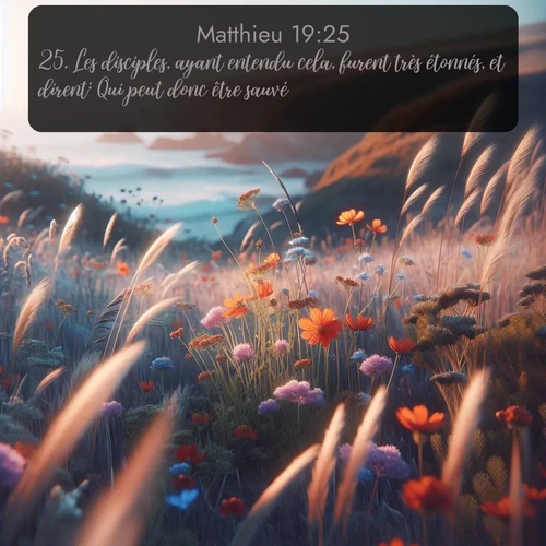 Segond Évangile selon Matthieu  ; image nature: image avec le verset biblique :Les disciples, ayant entendu cela, furent très étonnés, et dirent: Qui peut donc être sauvé? ;  ; 19:25