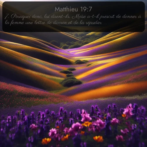 Segond Évangile selon Matthieu  ; image nature: image avec le verset biblique :Pourquoi donc, lui dirent-ils, Moïse a-t-il prescrit de donner à la femme une lettre de divorce et de la répudier? ;  ; 19:7