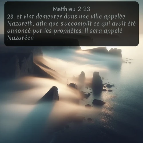 Segond Évangile selon Matthieu  ; image nature: image avec le verset biblique :et vint demeurer dans une ville appelée Nazareth, afin que s&#039;accomplît ce qui avait été annoncé par les prophètes: Il sera appelé Nazaréen. ;  ; 2:23