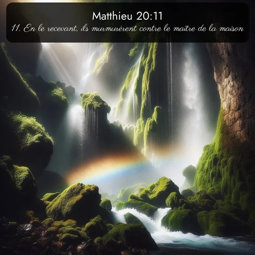 Segond Évangile selon Matthieu  ; image nature: image avec le verset biblique :En le recevant, ils murmurèrent contre le maître de la maison, ;  ; 20:11