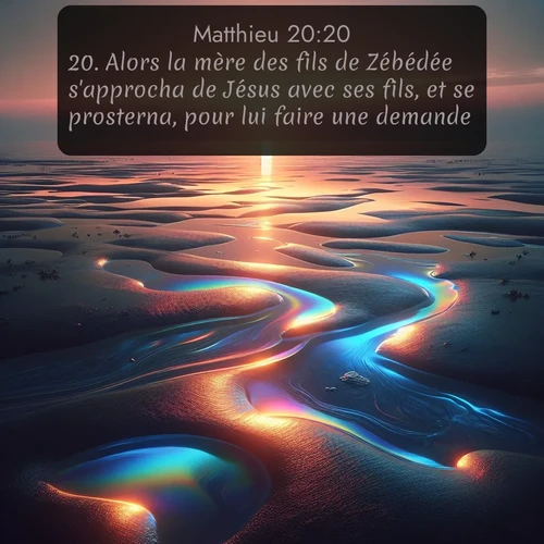 Segond Évangile selon Matthieu  ; image nature: image avec le verset biblique :Alors la mère des fils de Zébédée s&#039;approcha de Jésus avec ses fils, et se prosterna, pour lui faire une demande. ;  ; 20:20