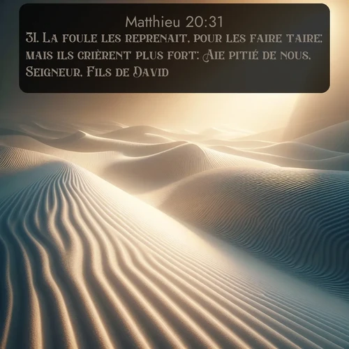Segond Évangile selon Matthieu  ; image nature: image avec le verset biblique :La foule les reprenait, pour les faire taire; mais ils crièrent plus fort: Aie pitié de nous, Seigneur, Fils de David! ;  ; 20:31