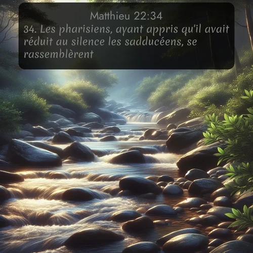 Segond Évangile selon Matthieu  ; image nature: image avec le verset biblique :Les pharisiens, ayant appris qu&#039;il avait réduit au silence les sadducéens, se rassemblèrent, ;  ; 22:34