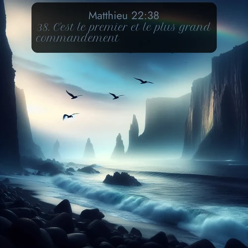 Segond Évangile selon Matthieu  ; image nature: image avec le verset biblique :C&#039;est le premier et le plus grand commandement. ;  ; 22:38