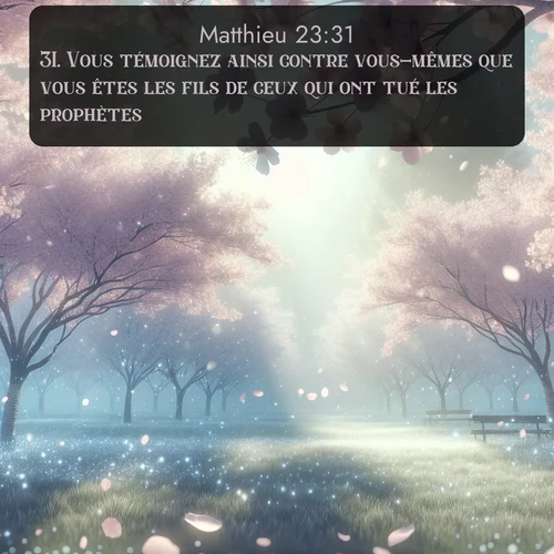 Segond Évangile selon Matthieu  ; image nature: image avec le verset biblique :Vous témoignez ainsi contre vous-mêmes que vous êtes les fils de ceux qui ont tué les prophètes. ;  ; 23:31