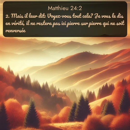 Segond Évangile selon Matthieu  ; image nature: image avec le verset biblique :Mais il leur dit: Voyez-vous tout cela? Je vous le dis en vérité, il ne restera pas ici pierre sur pierre qui ne soit renversée. ;  ; 24:2