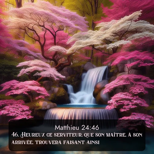Segond Évangile selon Matthieu  ; image nature: image avec le verset biblique :Heureux ce serviteur, que son maître, à son arrivée, trouvera faisant ainsi! ;  ; 24:46