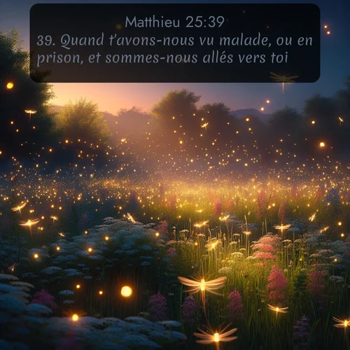 Segond Évangile selon Matthieu  ; image nature: image avec le verset biblique :Quand t&#039;avons-nous vu malade, ou en prison, et sommes-nous allés vers toi? ;  ; 25:39