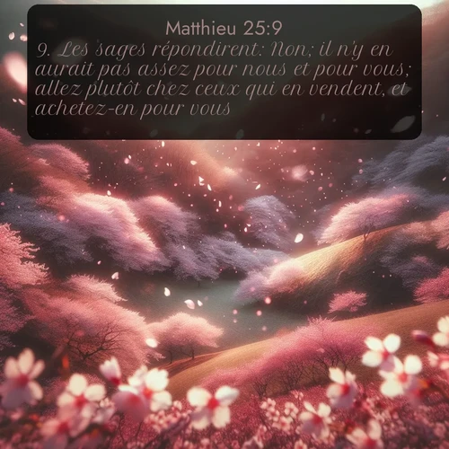 Segond Évangile selon Matthieu  ; image nature: image avec le verset biblique :Les sages répondirent: Non; il n&#039;y en aurait pas assez pour nous et pour vous; allez plutôt chez ceux qui en vendent, et achetez-en pour vous. ;  ; 25:9