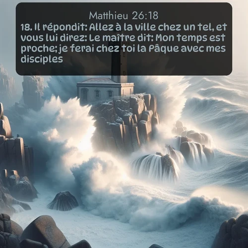 Segond Évangile selon Matthieu  ; image nature: image avec le verset biblique :Il répondit: Allez à la ville chez un tel, et vous lui direz: Le maître dit: Mon temps est proche; je ferai chez toi la Pâque avec mes disciples. ;  ; 26:18