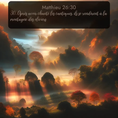 Segond Évangile selon Matthieu  ; image nature: image avec le verset biblique :Après avoir chanté les cantiques, ils se rendirent à la montagne des oliviers. ;  ; 26:30