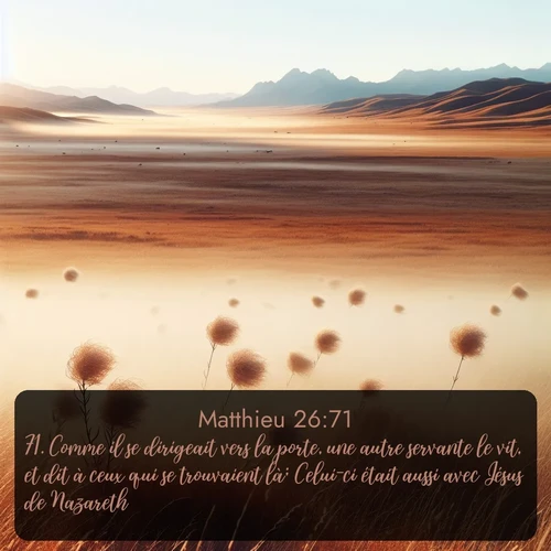 Segond Évangile selon Matthieu  ; image nature: image avec le verset biblique :Comme il se dirigeait vers la porte, une autre servante le vit, et dit à ceux qui se trouvaient là; Celui-ci était aussi avec Jésus de Nazareth. ;  ; 26:71