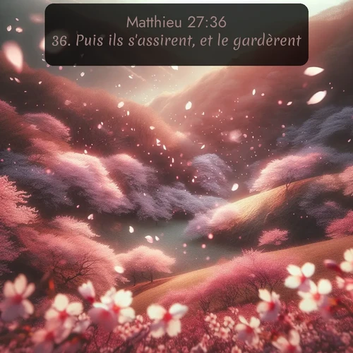 Segond Évangile selon Matthieu  ; image nature: image avec le verset biblique :Puis ils s&#039;assirent, et le gardèrent. ;  ; 27:36