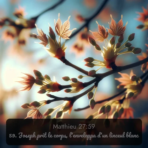 Segond Évangile selon Matthieu  ; image nature: image avec le verset biblique :Joseph prit le corps, l&#039;enveloppa d&#039;un linceul blanc, ;  ; 27:59