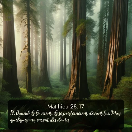 Segond Évangile selon Matthieu  ; image nature: image avec le verset biblique :Quand ils le virent, ils se prosternèrent devant lui. Mais quelques-uns eurent des doutes. ;  ; 28:17