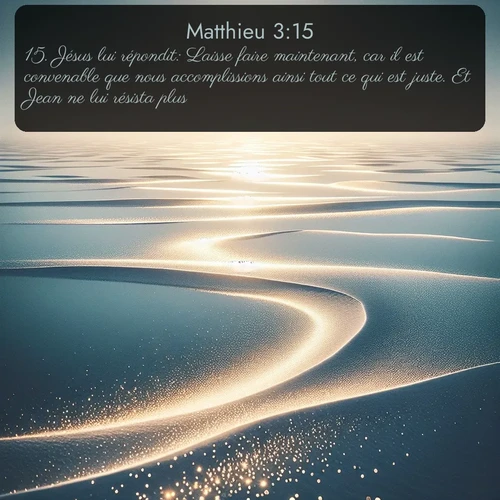 Segond Évangile selon Matthieu  ; image nature: image avec le verset biblique :Jésus lui répondit: Laisse faire maintenant, car il est convenable que nous accomplissions ainsi tout ce qui est juste. Et Jean ne lui résista plus. ;  ; 3:15