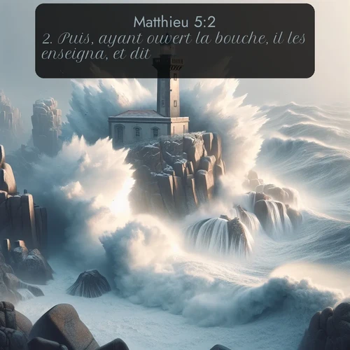 Segond Évangile selon Matthieu  ; image nature: image avec le verset biblique :Puis, ayant ouvert la bouche, il les enseigna, et dit: ;  ; 5:2