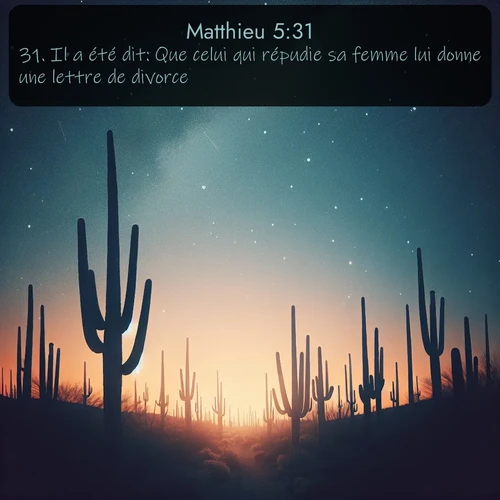 Segond Évangile selon Matthieu  ; image nature: image avec le verset biblique :Il a été dit: Que celui qui répudie sa femme lui donne une lettre de divorce. ;  ; 5:31