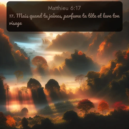 Segond Évangile selon Matthieu  ; image nature: image avec le verset biblique :Mais quand tu jeûnes, parfume ta tête et lave ton visage, ;  ; 6:17