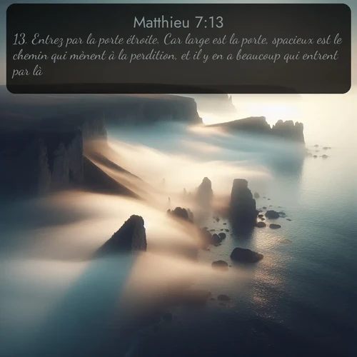Segond Évangile selon Matthieu  ; image nature: image avec le verset biblique :Entrez par la porte étroite. Car large est la porte, spacieux est le chemin qui mènent à la perdition, et il y en a beaucoup qui entrent par là. ;  ; 7:13