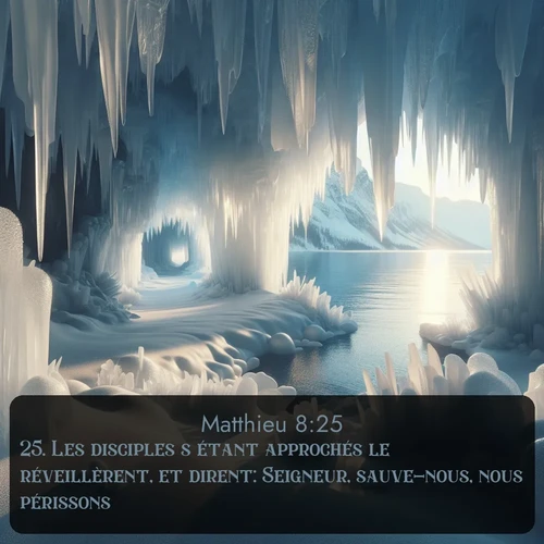 Segond Évangile selon Matthieu  ; image nature: image avec le verset biblique :Les disciples s&#039;étant approchés le réveillèrent, et dirent: Seigneur, sauve-nous, nous périssons! ;  ; 8:25