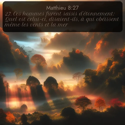 Segond Évangile selon Matthieu  ; image nature: image avec le verset biblique :Ces hommes furent saisis d&#039;étonnement: Quel est celui-ci, disaient-ils, à qui obéissent même les vents et la mer? ;  ; 8:27