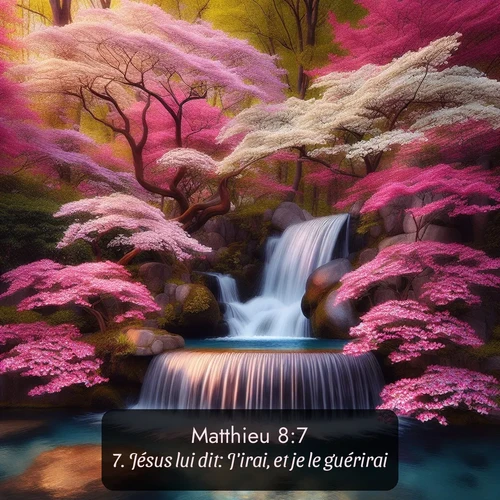 Segond Évangile selon Matthieu  ; image nature: image avec le verset biblique :Jésus lui dit: J&#039;irai, et je le guérirai. ;  ; 8:7