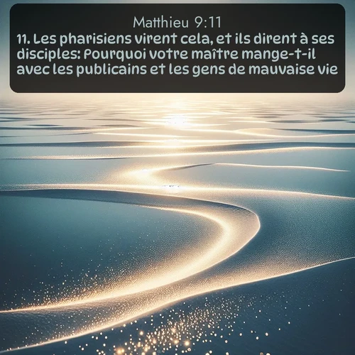 Segond Évangile selon Matthieu  ; image nature: image avec le verset biblique :Les pharisiens virent cela, et ils dirent à ses disciples: Pourquoi votre maître mange-t-il avec les publicains et les gens de mauvaise vie? ;  ; 9:11