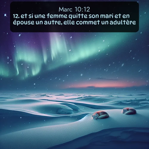 Segond Évangile selon Marc  ; image nature: image avec le verset biblique :et si une femme quitte son mari et en épouse un autre, elle commet un adultère. ;  ; 10:12