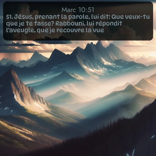Segond Évangile selon Marc  ; image nature: image avec le verset biblique :Jésus, prenant la parole, lui dit: Que veux-tu que je te fasse? Rabbouni, lui répondit l&#039;aveugle, que je recouvre la vue. ;  ; 10:51