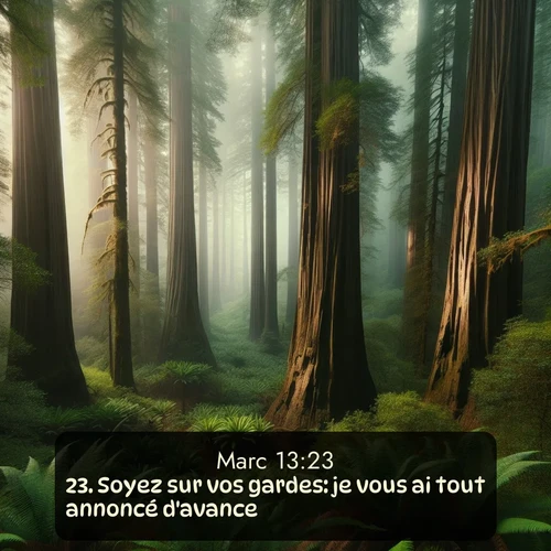 Segond Évangile selon Marc  ; image nature: image avec le verset biblique :Soyez sur vos gardes: je vous ai tout annoncé d&#039;avance. ;  ; 13:23