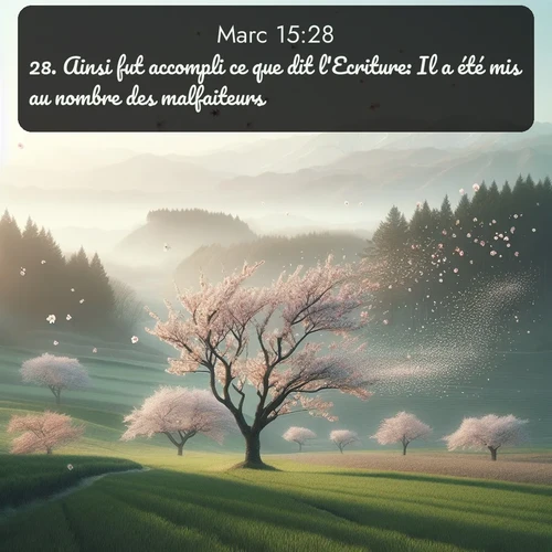Segond Évangile selon Marc  ; image nature: image avec le verset biblique :Ainsi fut accompli ce que dit l&#039;Ecriture: Il a été mis au nombre des malfaiteurs. ;  ; 15:28