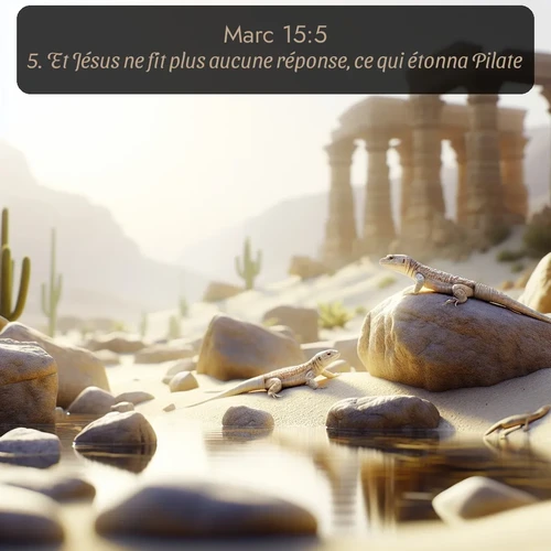 Segond Évangile selon Marc  ; image nature: image avec le verset biblique :Et Jésus ne fit plus aucune réponse, ce qui étonna Pilate. ;  ; 15:5