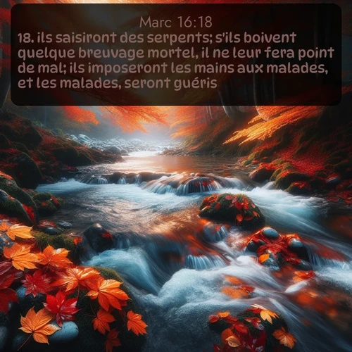 Segond Évangile selon Marc  ; image nature: image avec le verset biblique :ils saisiront des serpents; s&#039;ils boivent quelque breuvage mortel, il ne leur fera point de mal; ils imposeront les mains aux malades, et les malades, seront guéris. ;  ; 16:18