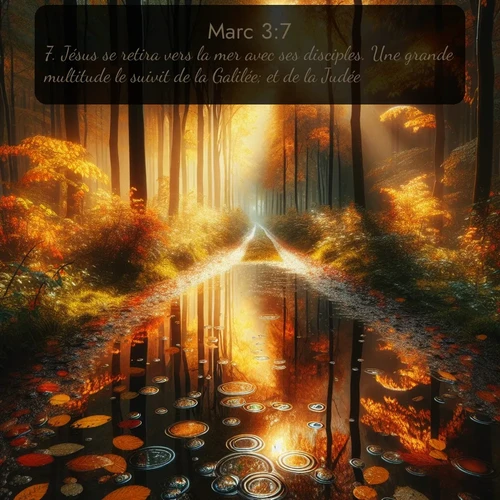 Segond Évangile selon Marc  ; image nature: image avec le verset biblique :Jésus se retira vers la mer avec ses disciples. Une grande multitude le suivit de la Galilée; et de la Judée, ;  ; 3:7
