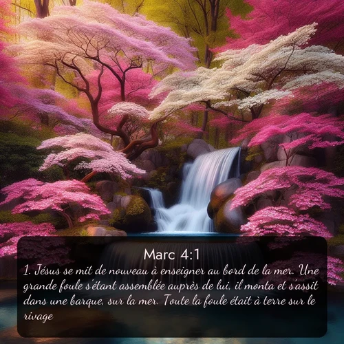 Segond Évangile selon Marc  ; image nature: image avec le verset biblique :Jésus se mit de nouveau à enseigner au bord de la mer. Une grande foule s&#039;étant assemblée auprès de lui, il monta et s&#039;assit dans une barque, sur la mer. Toute la foule était à terre sur le rivage. ;  ; 4:1