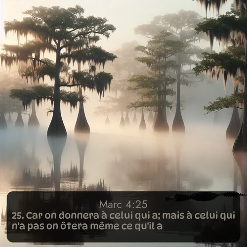 Segond Évangile selon Marc  ; image nature: image avec le verset biblique :Car on donnera à celui qui a; mais à celui qui n&#039;a pas on ôtera même ce qu&#039;il a. ;  ; 4:25
