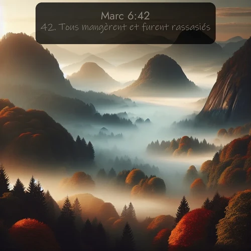 Segond Évangile selon Marc  ; image nature: image avec le verset biblique :Tous mangèrent et furent rassasiés, ;  ; 6:42