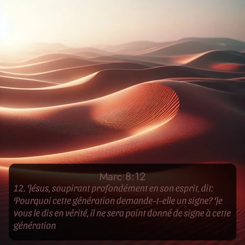 Segond Évangile selon Marc  ; image nature: image avec le verset biblique :Jésus, soupirant profondément en son esprit, dit: Pourquoi cette génération demande-t-elle un signe? Je vous le dis en vérité, il ne sera point donné de signe à cette génération. ;  ; 8:12