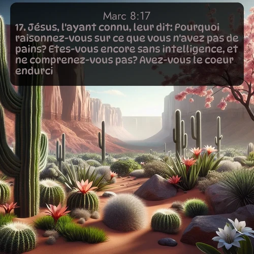 Segond Évangile selon Marc  ; image nature: image avec le verset biblique :Jésus, l&#039;ayant connu, leur dit: Pourquoi raisonnez-vous sur ce que vous n&#039;avez pas de pains? Etes-vous encore sans intelligence, et ne comprenez-vous pas? Avez-vous le coeur endurci? ;  ; 8:17