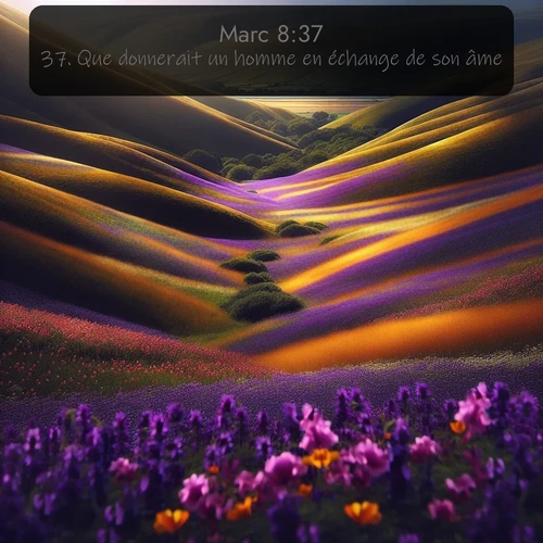 Segond Évangile selon Marc  ; image nature: image avec le verset biblique :Que donnerait un homme en échange de son âme? ;  ; 8:37