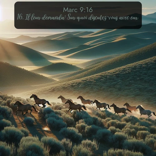 Segond Évangile selon Marc  ; image nature: image avec le verset biblique :Il leur demanda: Sur quoi discutez-vous avec eux? ;  ; 9:16