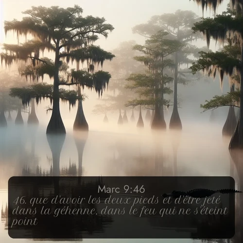 Segond Évangile selon Marc  ; image nature: image avec le verset biblique :que d&#039;avoir les deux pieds et d&#039;être jeté dans la géhenne, dans le feu qui ne s&#039;éteint point. ;  ; 9:46