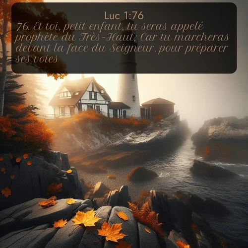 Segond Évangile selon Luc  ; image nature: image avec le verset biblique :Et toi, petit enfant, tu seras appelé prophète du Très-Haut; Car tu marcheras devant la face du Seigneur, pour préparer ses voies, ;  ; 1:76
