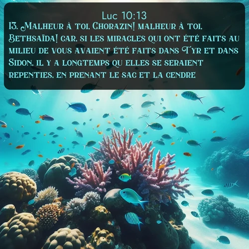Segond Évangile selon Luc  ; image nature: image avec le verset biblique :Malheur à toi, Chorazin! malheur à toi, Bethsaïda! car, si les miracles qui ont été faits au milieu de vous avaient été faits dans Tyr et dans Sidon, il y a longtemps qu&#039;elles se seraient repenties, en prenant le sac et la cendre. ;  ; 10:13