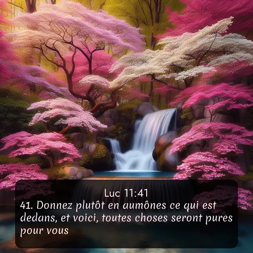 Segond Évangile selon Luc  ; image nature: image avec le verset biblique :Donnez plutôt en aumônes ce qui est dedans, et voici, toutes choses seront pures pour vous. ;  ; 11:41