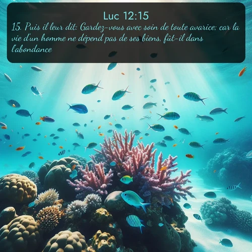 Segond Évangile selon Luc  ; image nature: image avec le verset biblique :Puis il leur dit: Gardez-vous avec soin de toute avarice; car la vie d&#039;un homme ne dépend pas de ses biens, fût-il dans l&#039;abondance. ;  ; 12:15