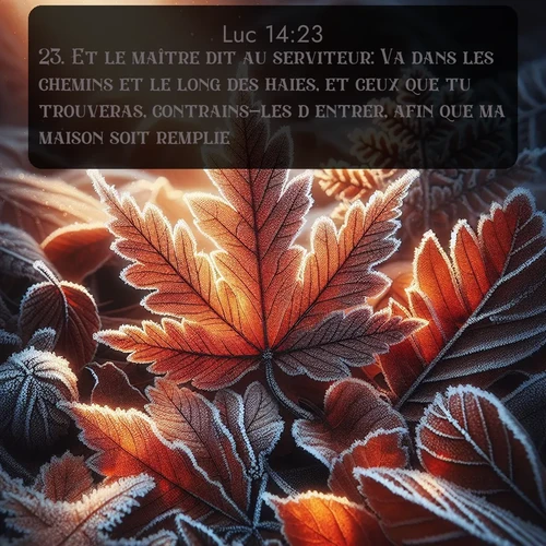 Segond Évangile selon Luc  ; image nature: image avec le verset biblique :Et le maître dit au serviteur: Va dans les chemins et le long des haies, et ceux que tu trouveras, contrains-les d&#039;entrer, afin que ma maison soit remplie. ;  ; 14:23