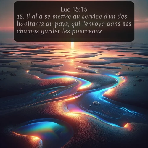 Segond Évangile selon Luc  ; image nature: image avec le verset biblique :Il alla se mettre au service d&#039;un des habitants du pays, qui l&#039;envoya dans ses champs garder les pourceaux. ;  ; 15:15